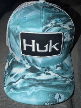 Huk Aqua Marble Patch Trucker Hat Mossy Oak